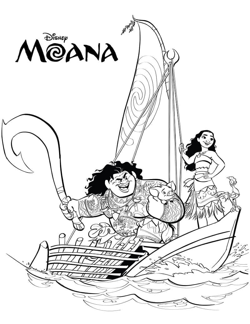 Desenho de Maui e Moana de Disney para colorir