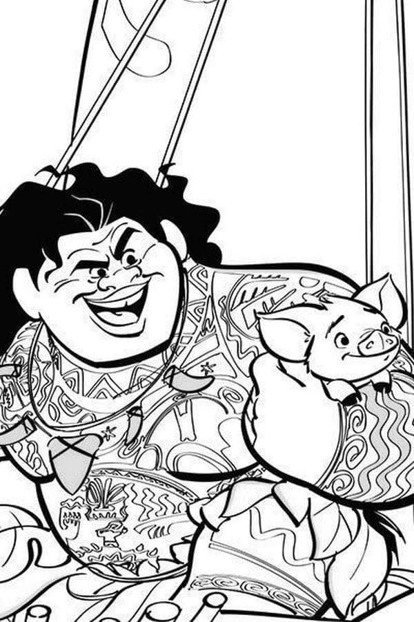 Desenho de Maui e Pua de Moana para colorir