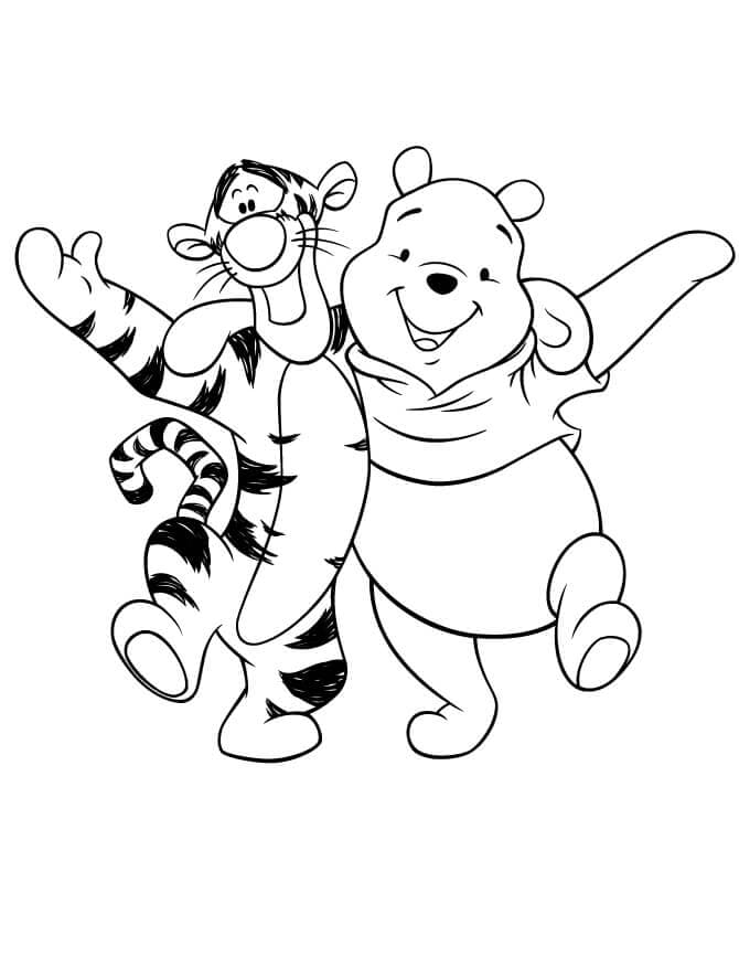 Desenho deMelhores Amigas Ursinho Pooh e Tigrão para colorir