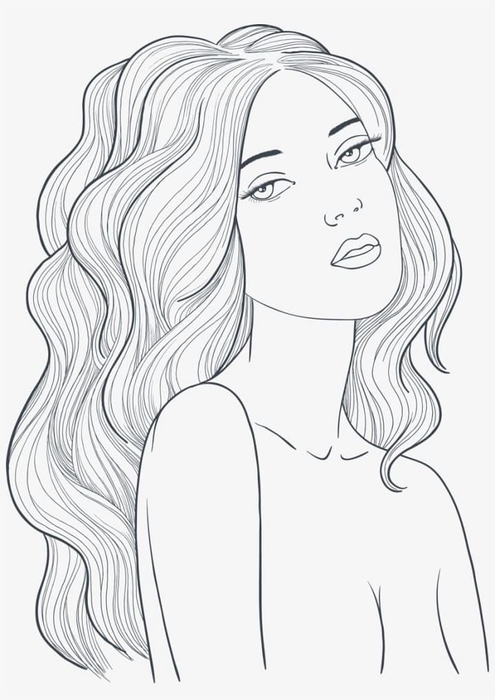 Desenho deMenina com Cabelo Bonito para colorir