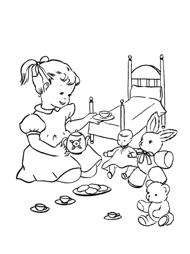 Desenho deMenina e Brinquedos para colorir