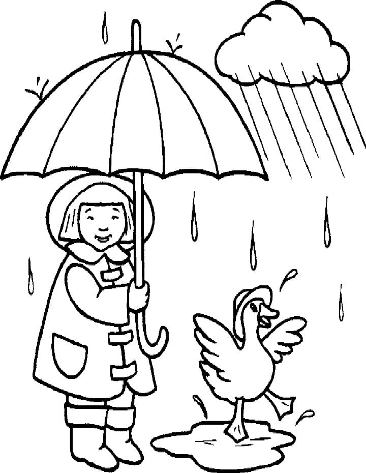 Desenho deMenina e Pato na Chuva para colorir