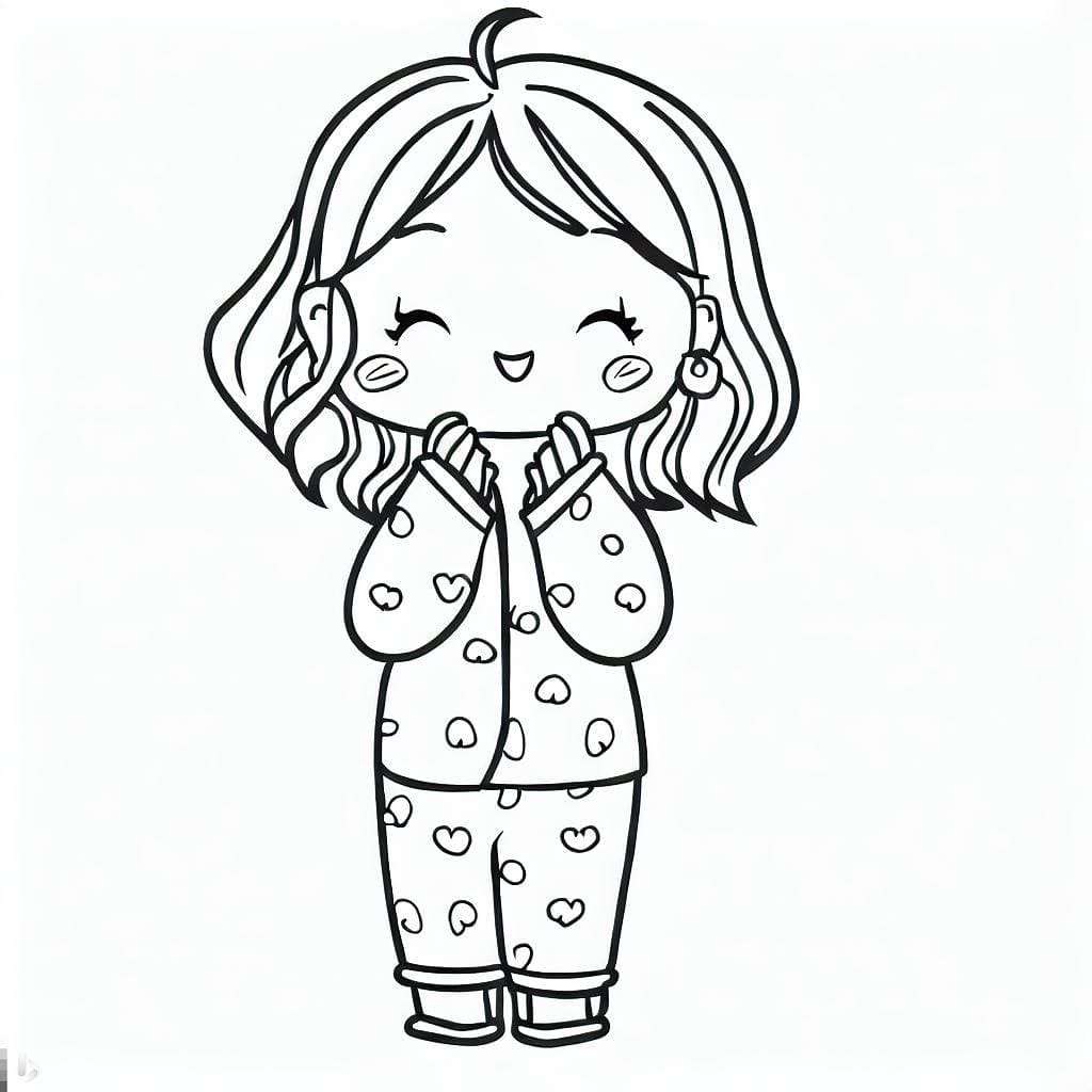 Desenho de Menina e seu Pijama para colorir