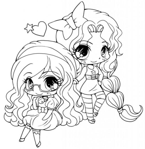 Desenho deMeninas Chibi para colorir