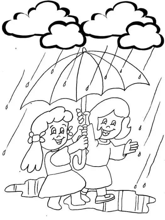 Desenho deMeninas na Chuva para colorir