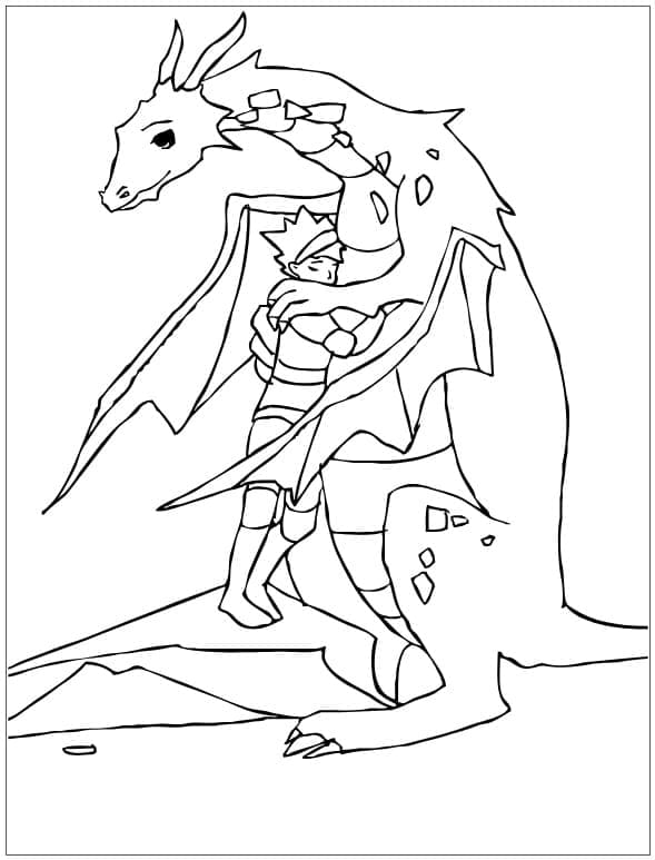 Desenho deMenino Abraça Dragão para colorir