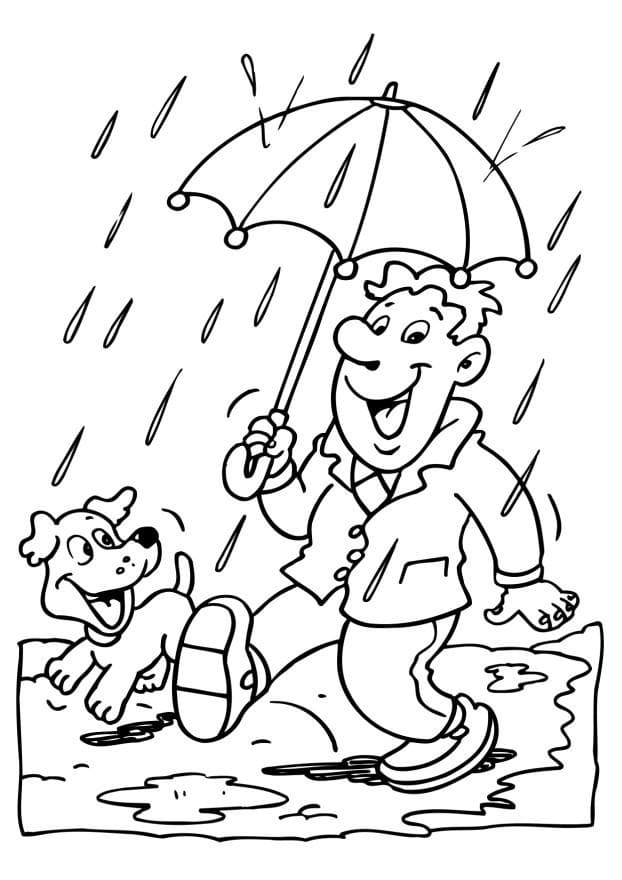 Desenho deMenino e Cachorro na Chuva para colorir