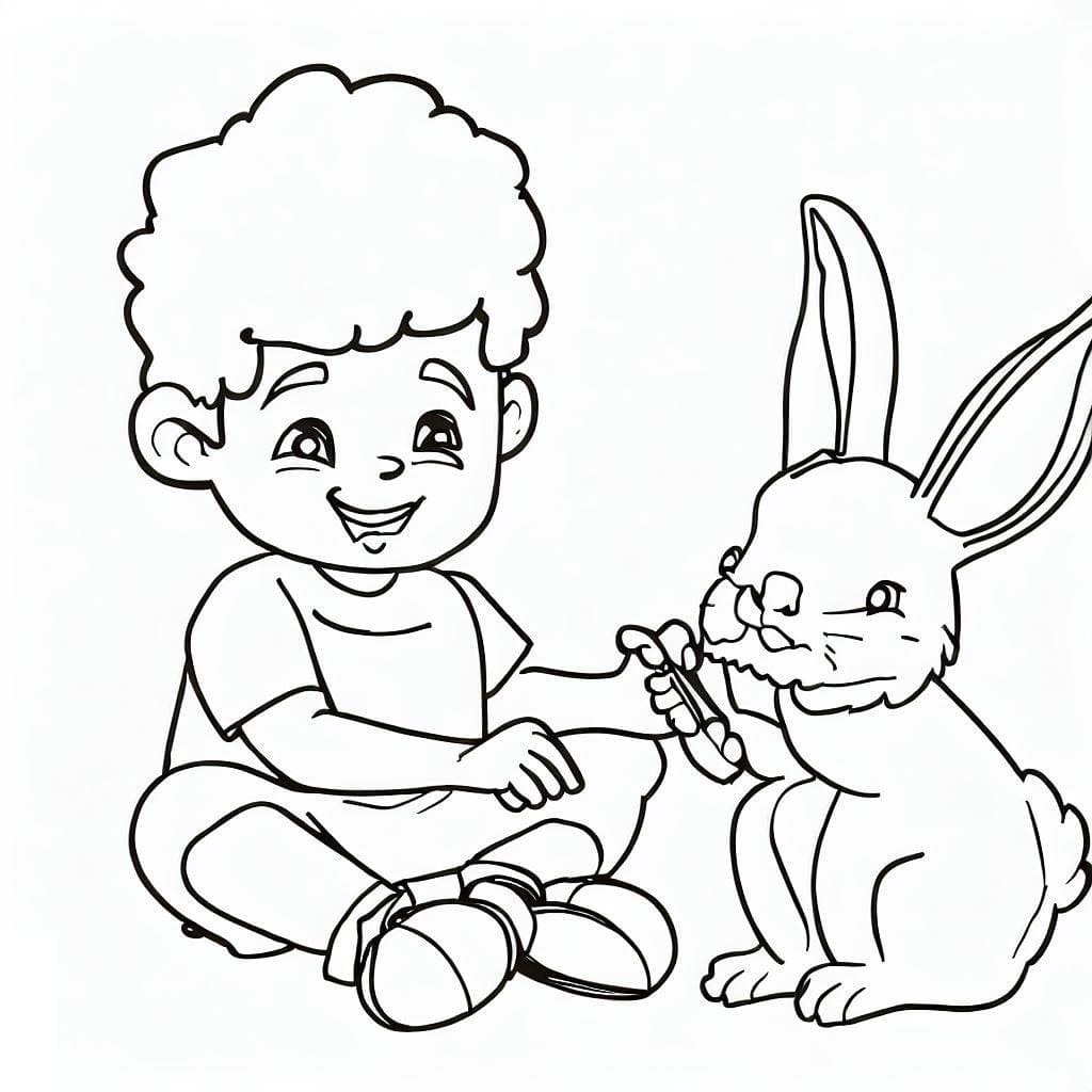 Desenho deMenino e Coelhinho para colorir