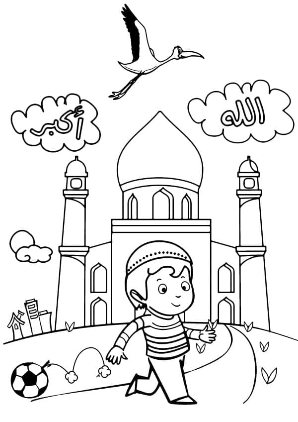 Desenho deMenino e Mesquita para colorir