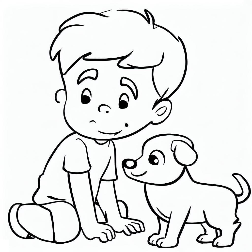 Desenho deMenino e Seu Cachorro para colorir