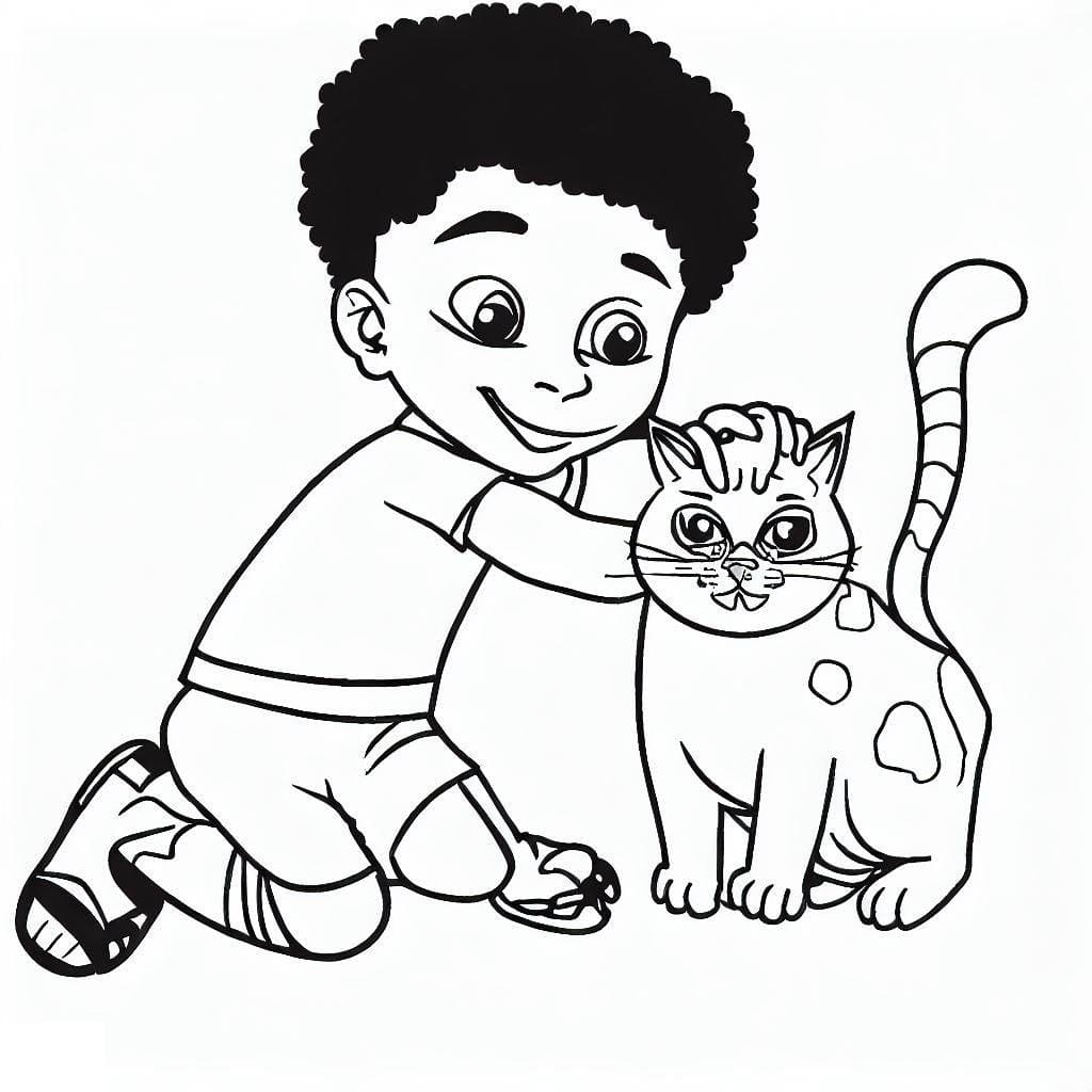 Desenho deMenino e Seu Gato para colorir