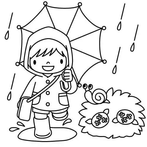 Desenho deMenino Feliz na Chuva para colorir