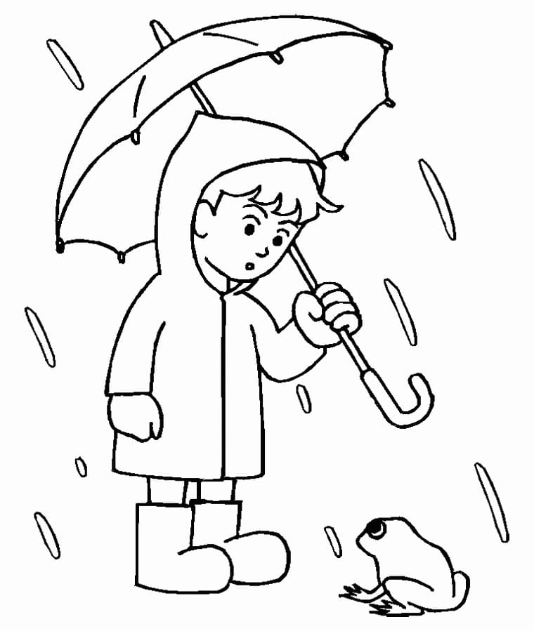 Desenho deMenino Sob a Chuva para colorir