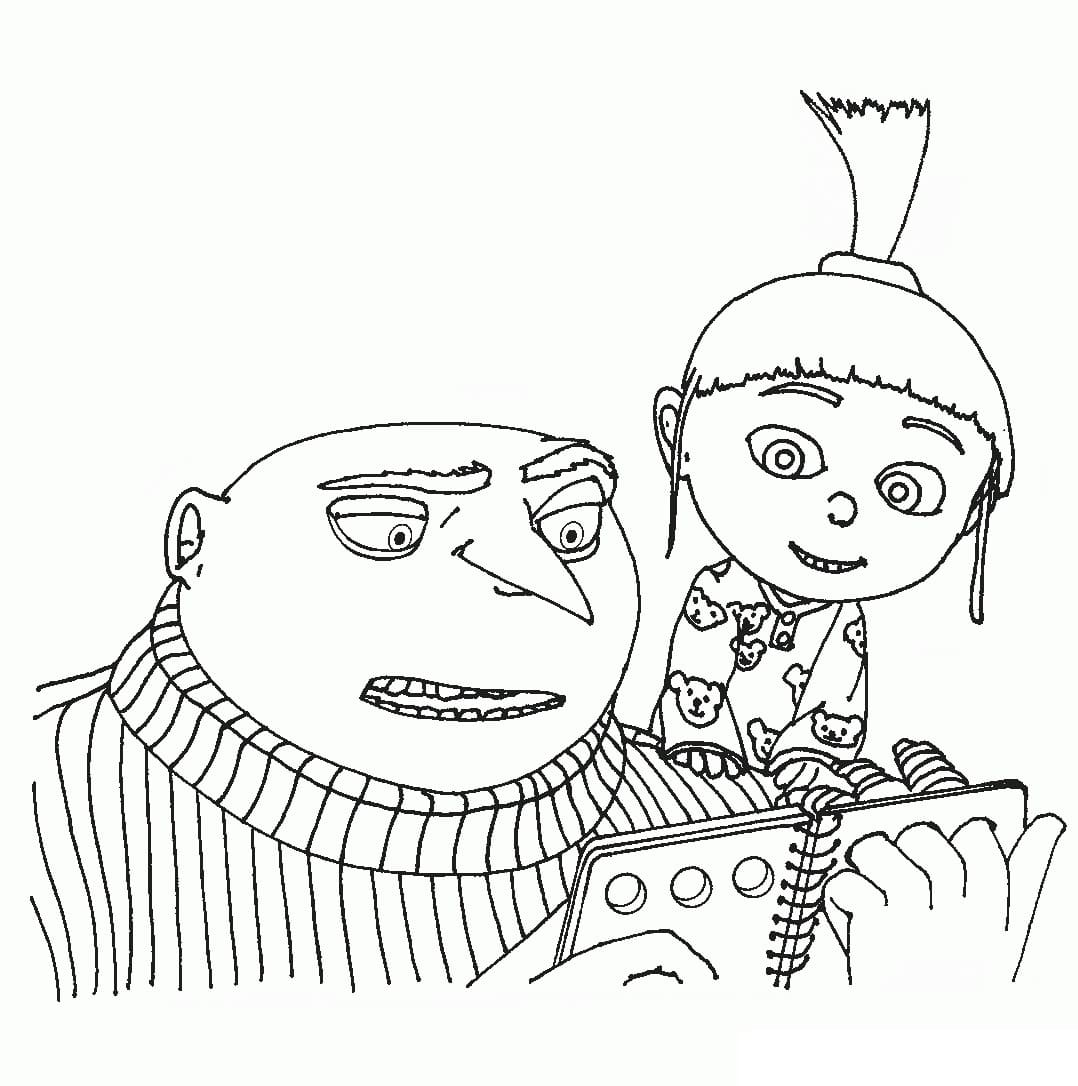 Desenhos de Gru e Agnes para colorir