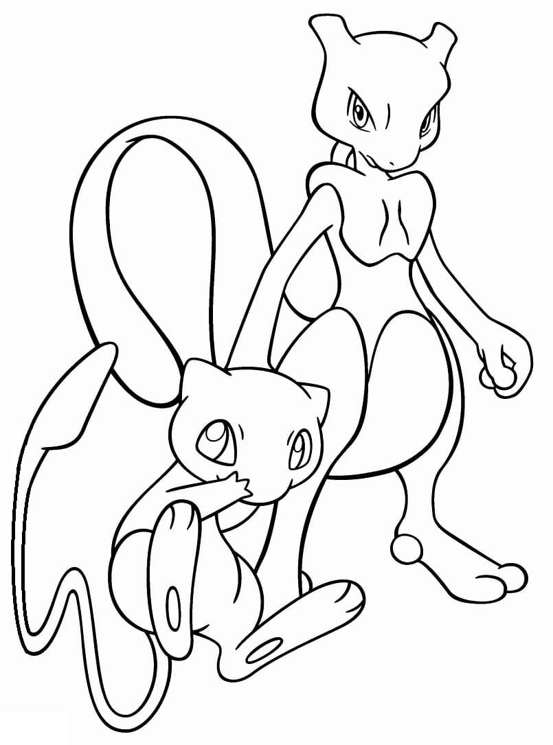 Desenho deMew e Mewtwo para colorir