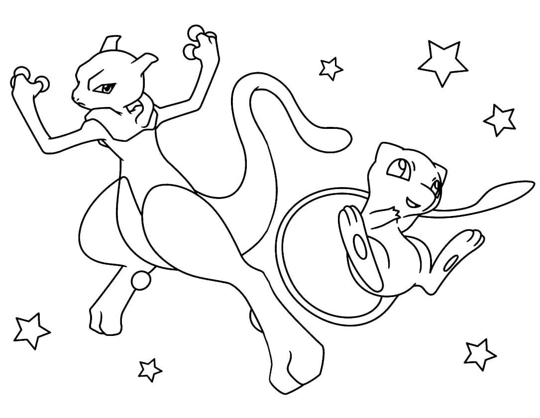 Desenho deMewtwo e Mew para colorir