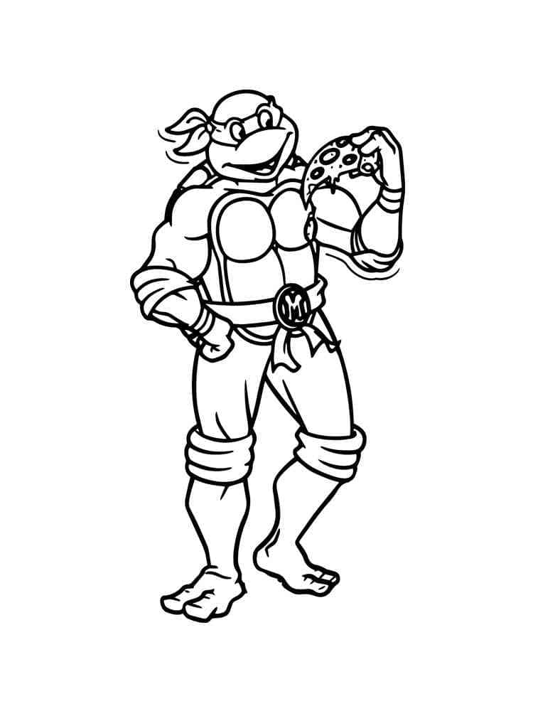 Desenho deMichelangelo Tartarugas Ninjas com Pizza para colorir