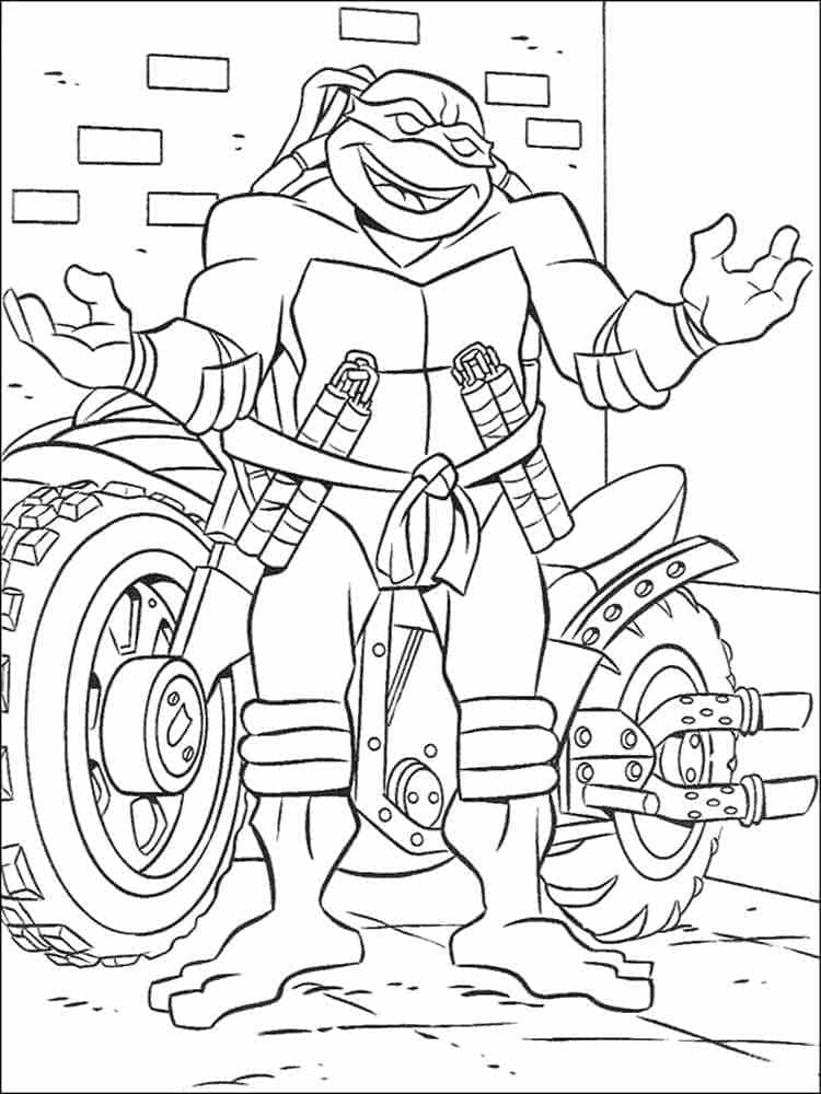 Desenho deMichelangelo Tartarugas Ninjas e Moto para colorir