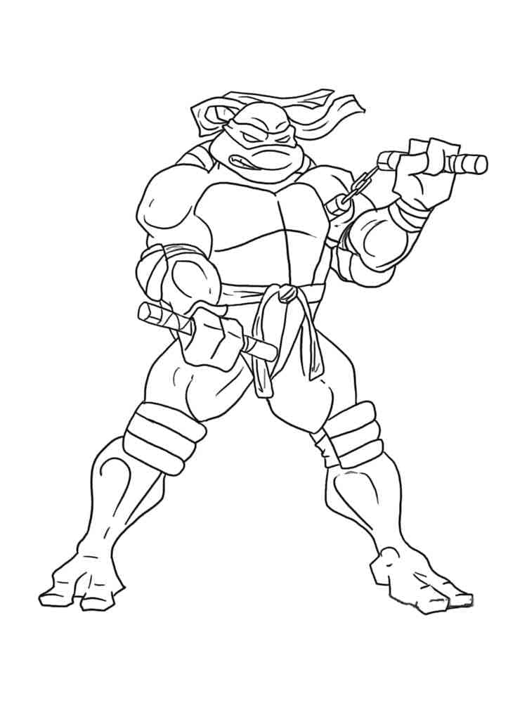 Desenho deMichelangelo Tartarugas Ninjas Lutando para colorir