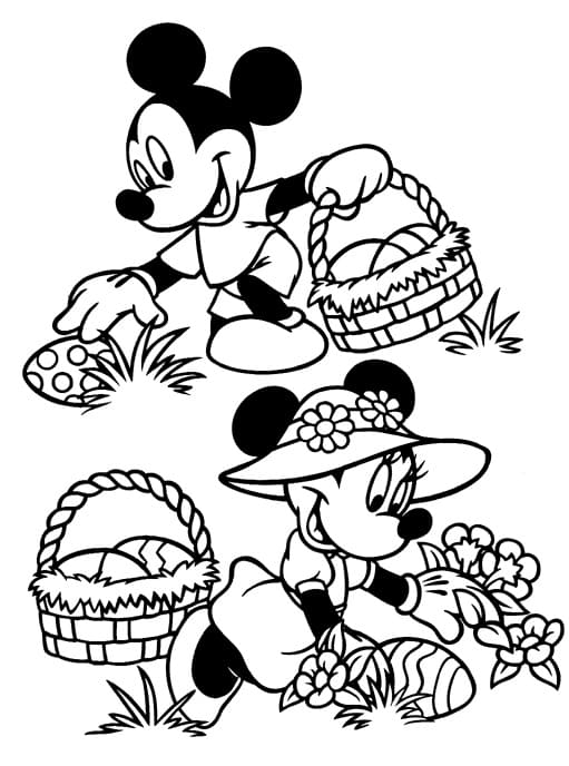 Desenho deMickey e Cesta de Páscoa para colorir