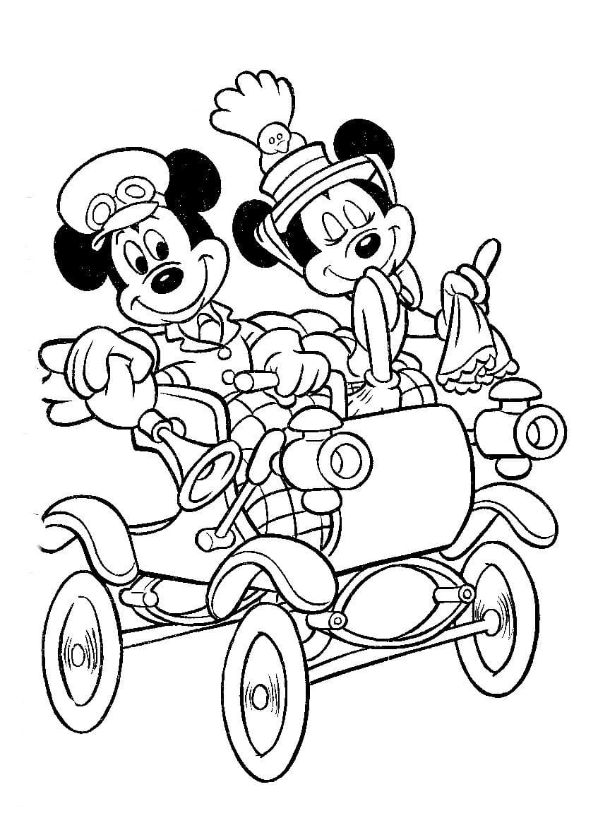 Desenho deMickey e Minnie na Carruagem para colorir