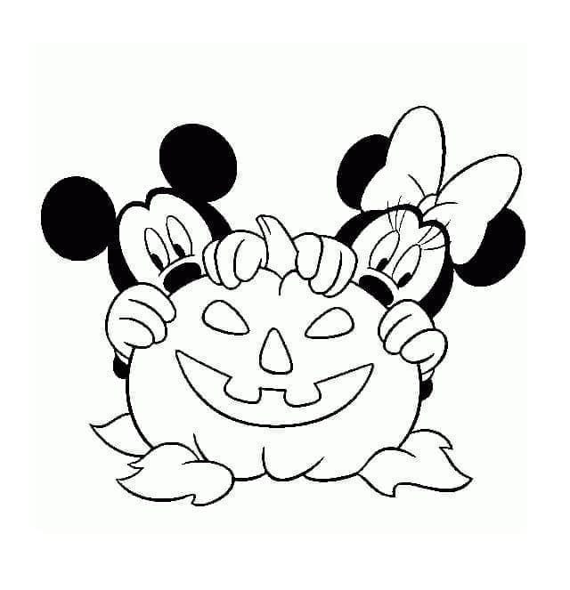 Desenho deMickey e Minnie no Halloween para colorir