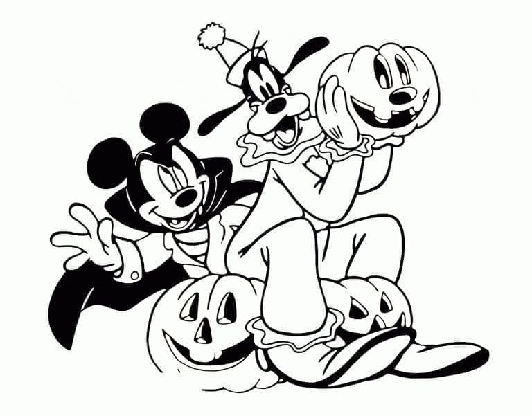 Desenho deMickey e Pateta no Halloween para colorir