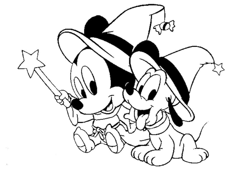 Desenho deMickey e Pluto no Halloween para colorir