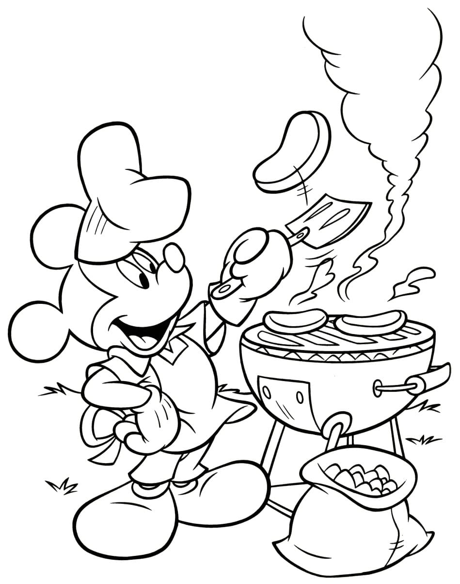 Desenho deMickey Mouse e Churrasco para colorir