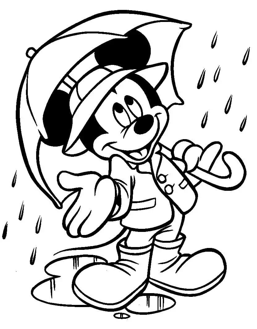 Desenho deMickey Mouse na Chuva para colorir