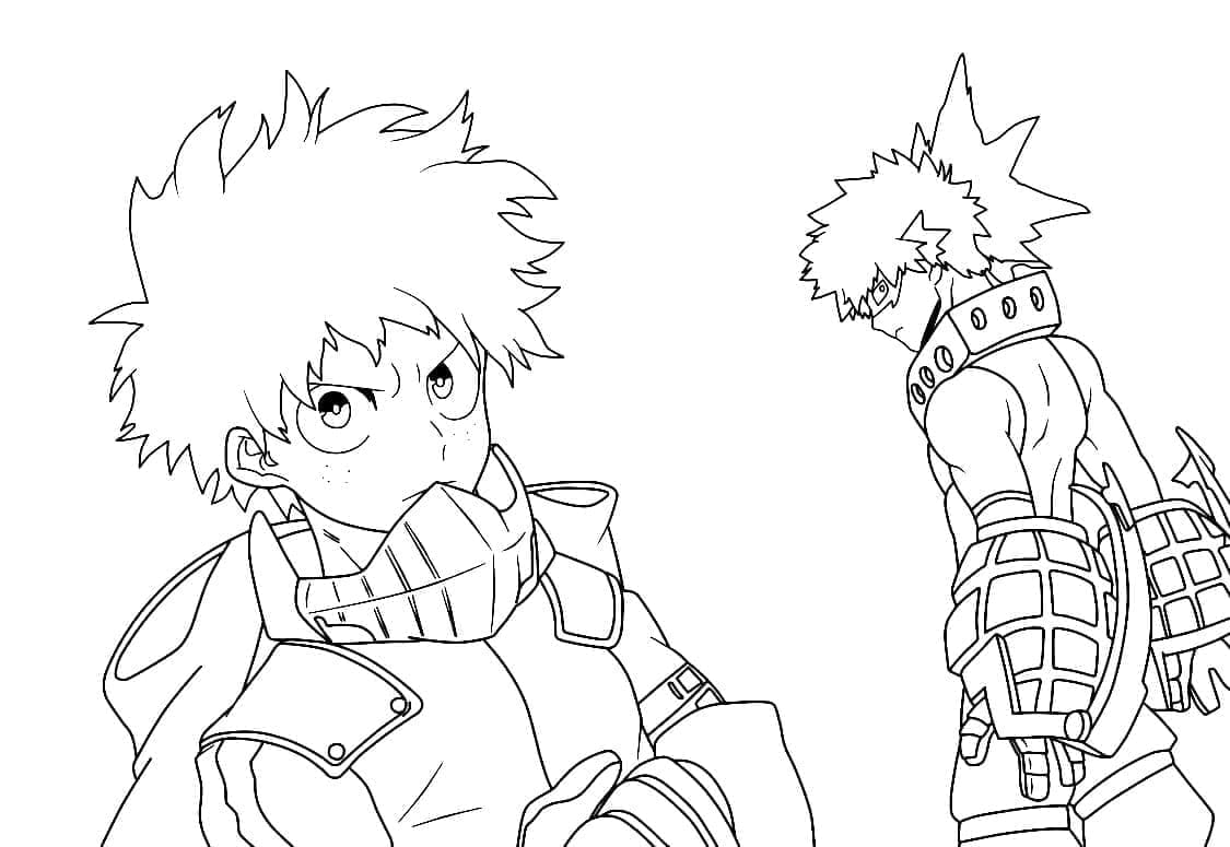 Desenho deMidoriya e Bakugo para colorir