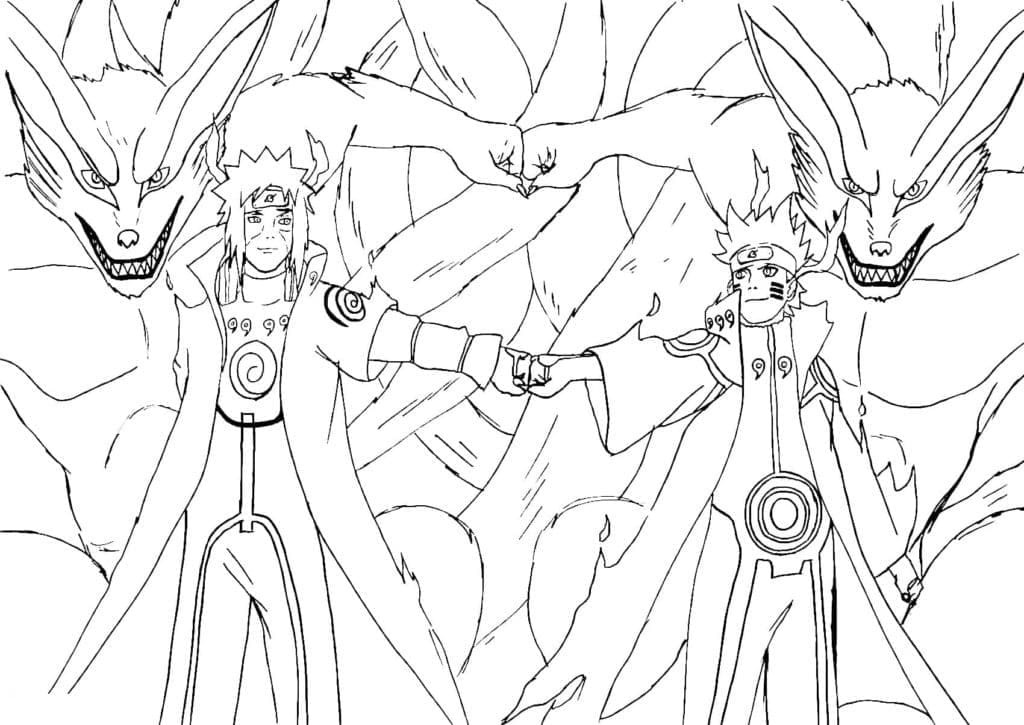 Desenho deMinato e Naruto para colorir