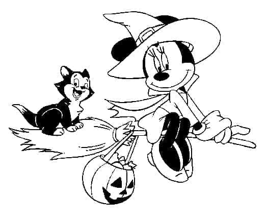 Desenho deMinnie e Gato no Halloween para colorir