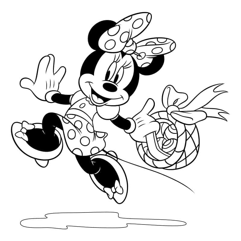 Desenho de Minnie Mouse e Cesta de Páscoa para colorir