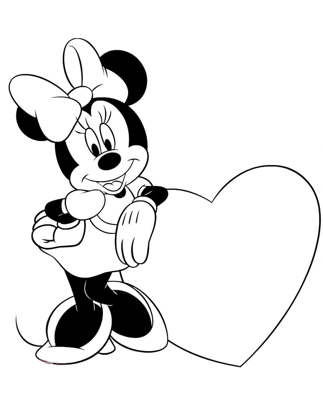 Desenho de Minnie Mouse e Coração para colorir