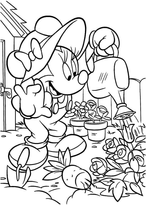 Desenho de Minnie Mouse no Jardim para colorir