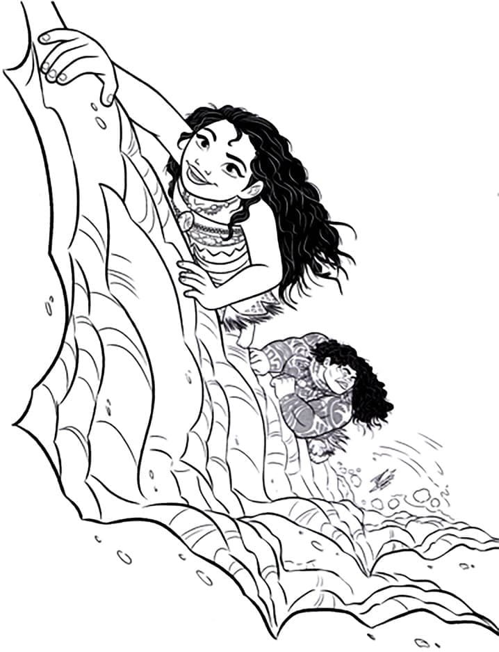 Desenho de Moana com Maui para colorir