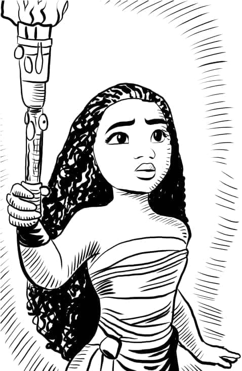 Desenho de Moana com Tocha para colorir