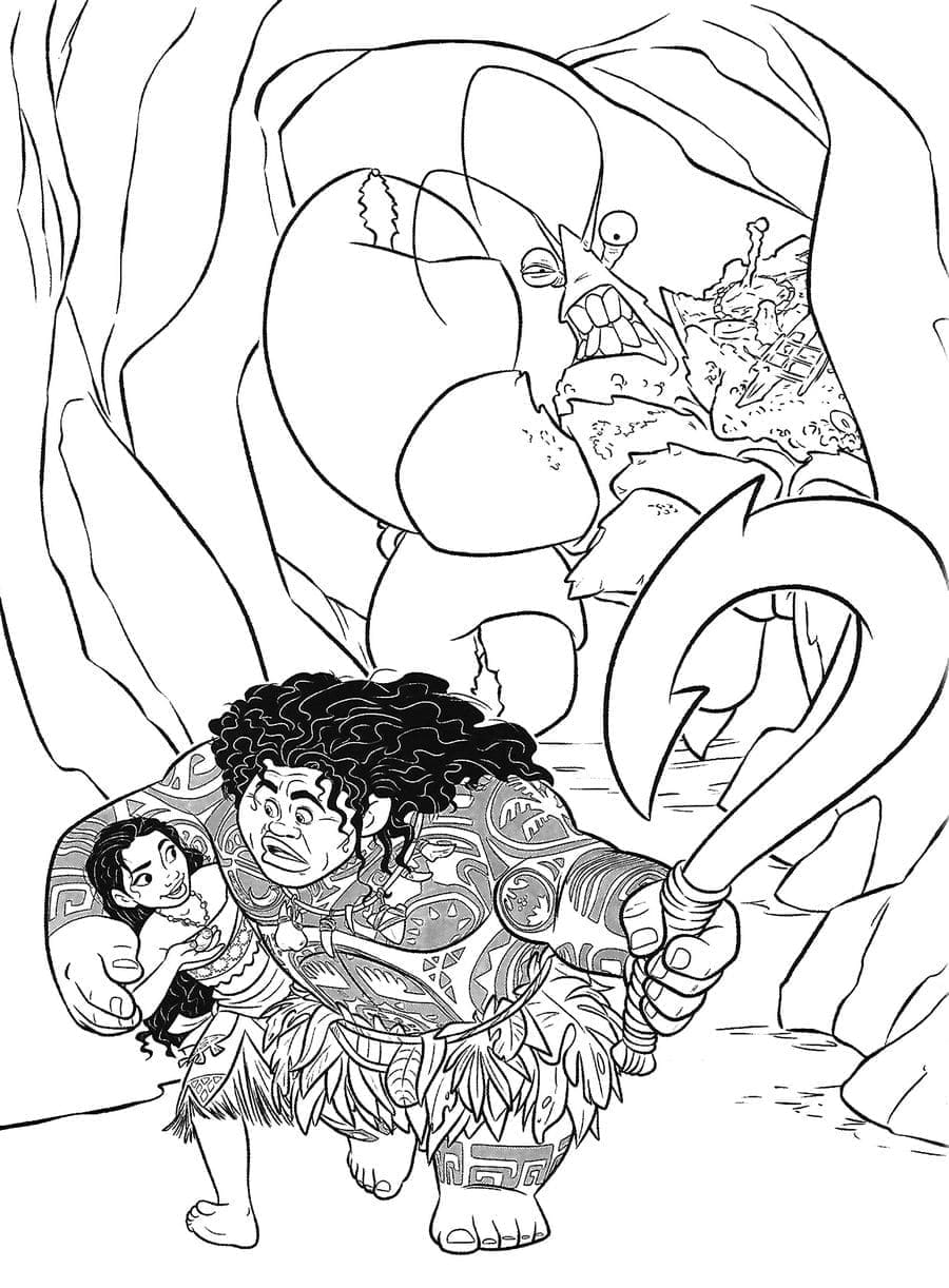 Desenho de Moana e Maui Escapando para colorir