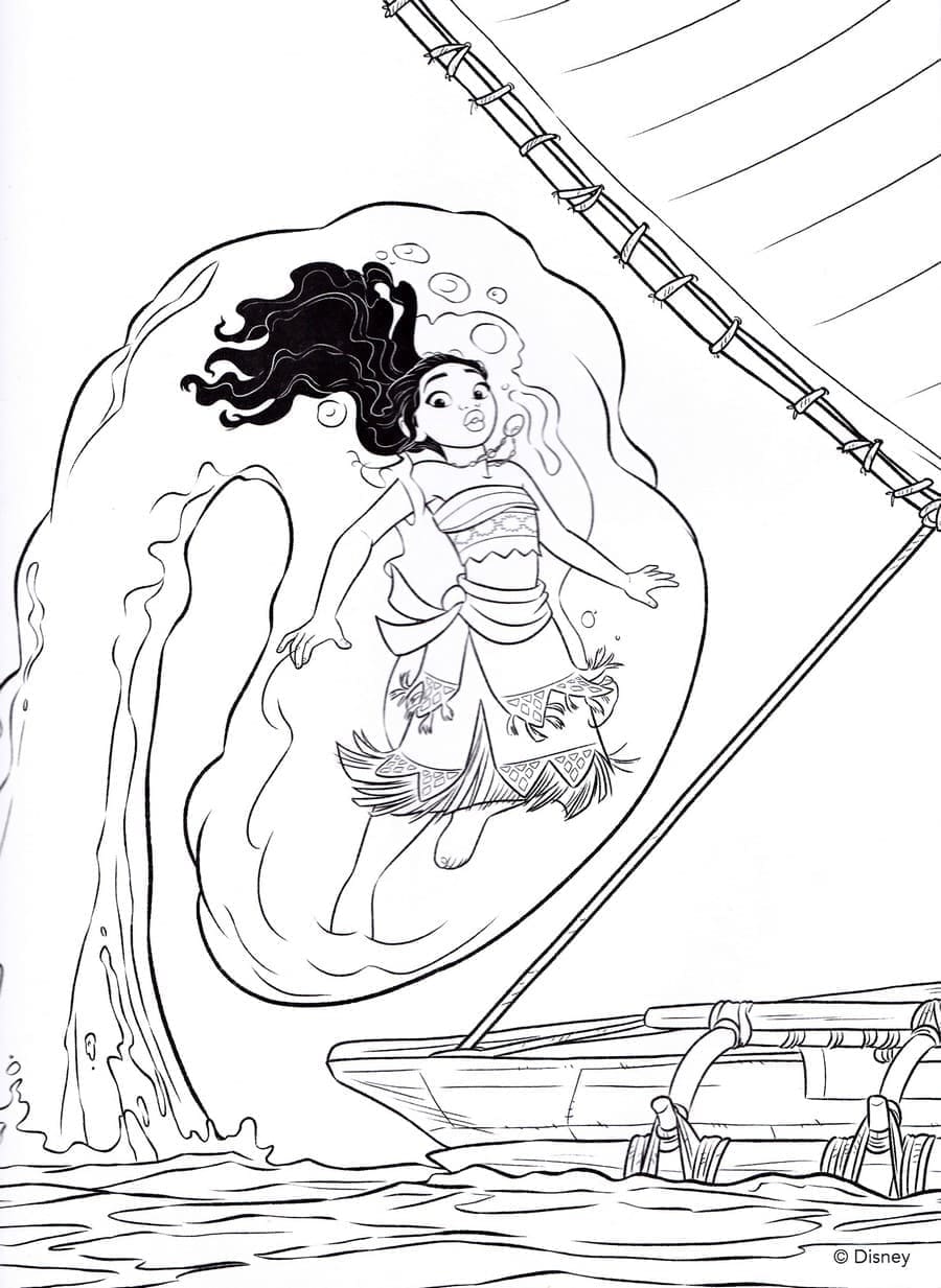 Desenho de Moana e Oceano para colorir