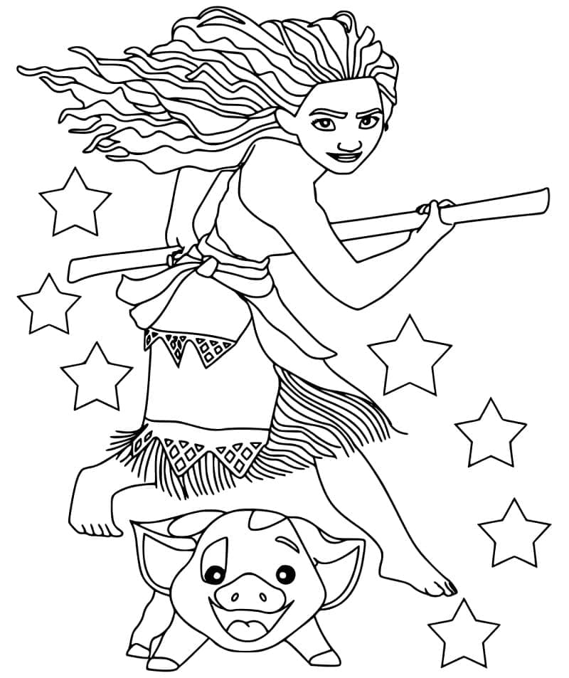 Desenho de Moana e Pua para colorir