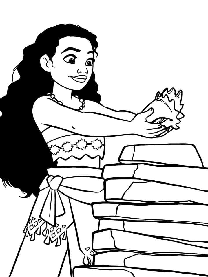 Desenho de Moana Feliz para colorir