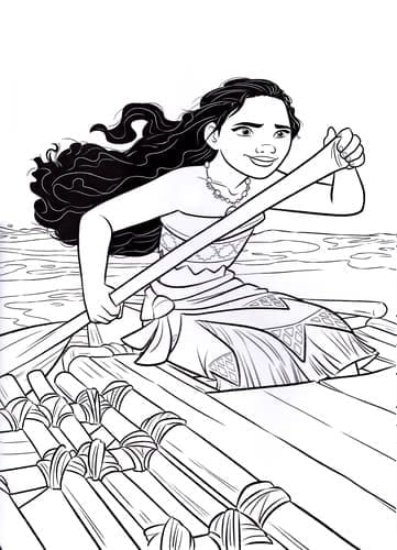 Desenho de Moana no Barco para colorir