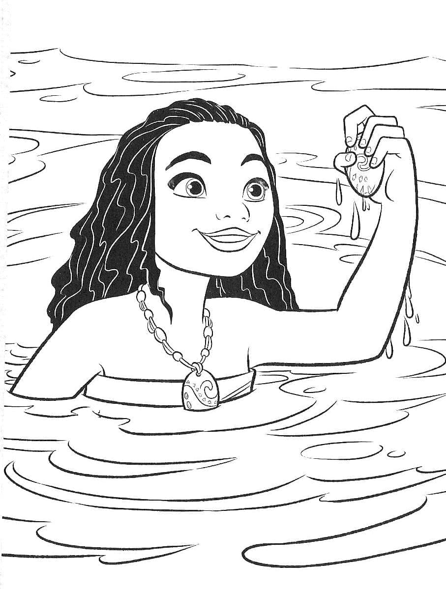 Desenho de Moana no Mar para colorir