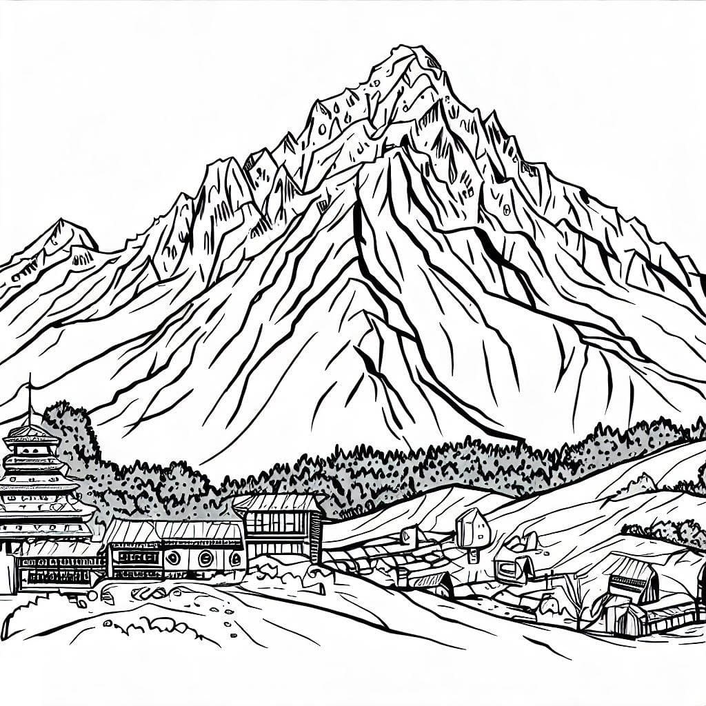 Desenho deMonte Everest E a Pequena Vila para colorir