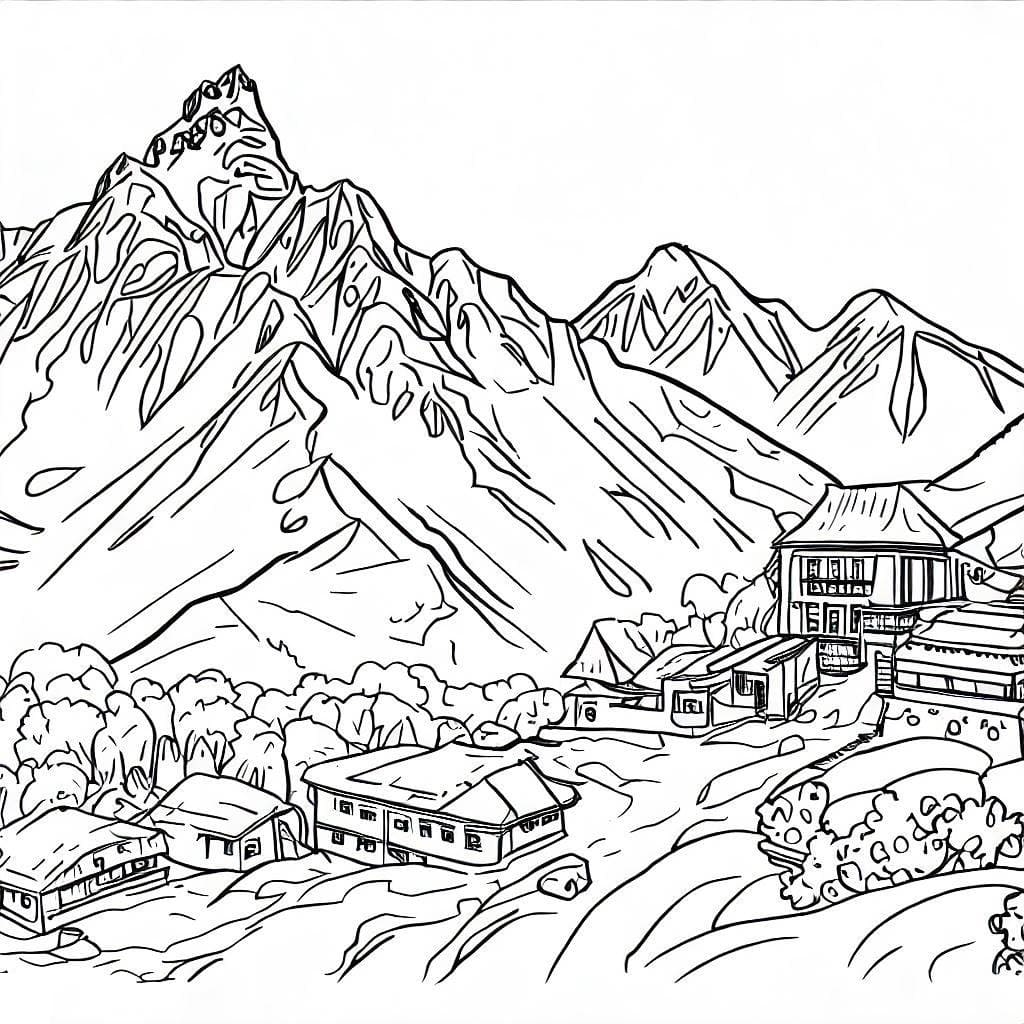 Desenho deMonte Everest E a Vila para colorir