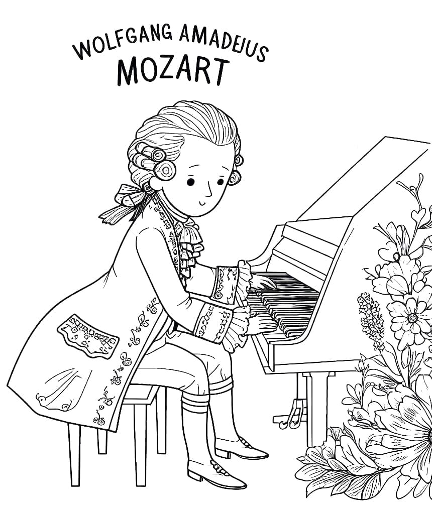 Desenho deMozart está Tocando Piano para colorir