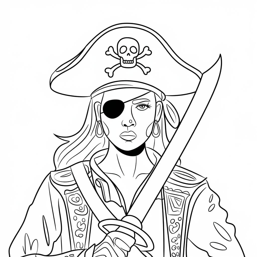 Desenho de Mulher Pirata Com Um Olho Só para colorir