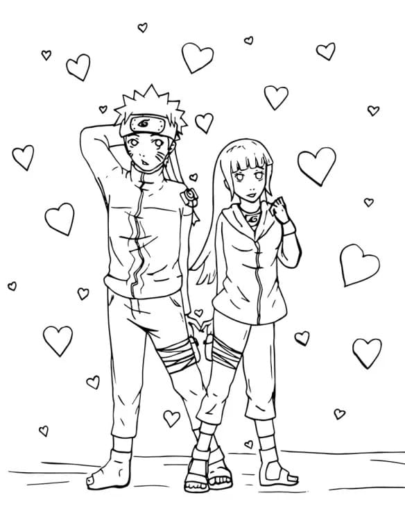 Desenho deNaruto e Hinata para colorir