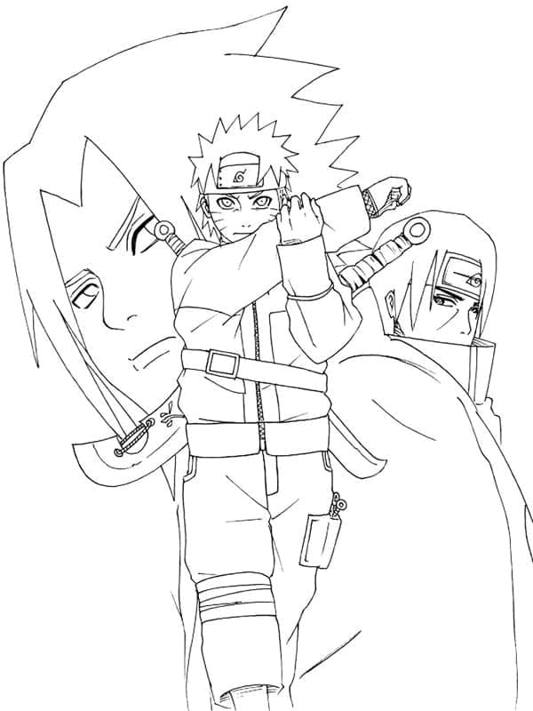 Desenho deNaruto, Sasuke e Itachi para colorir